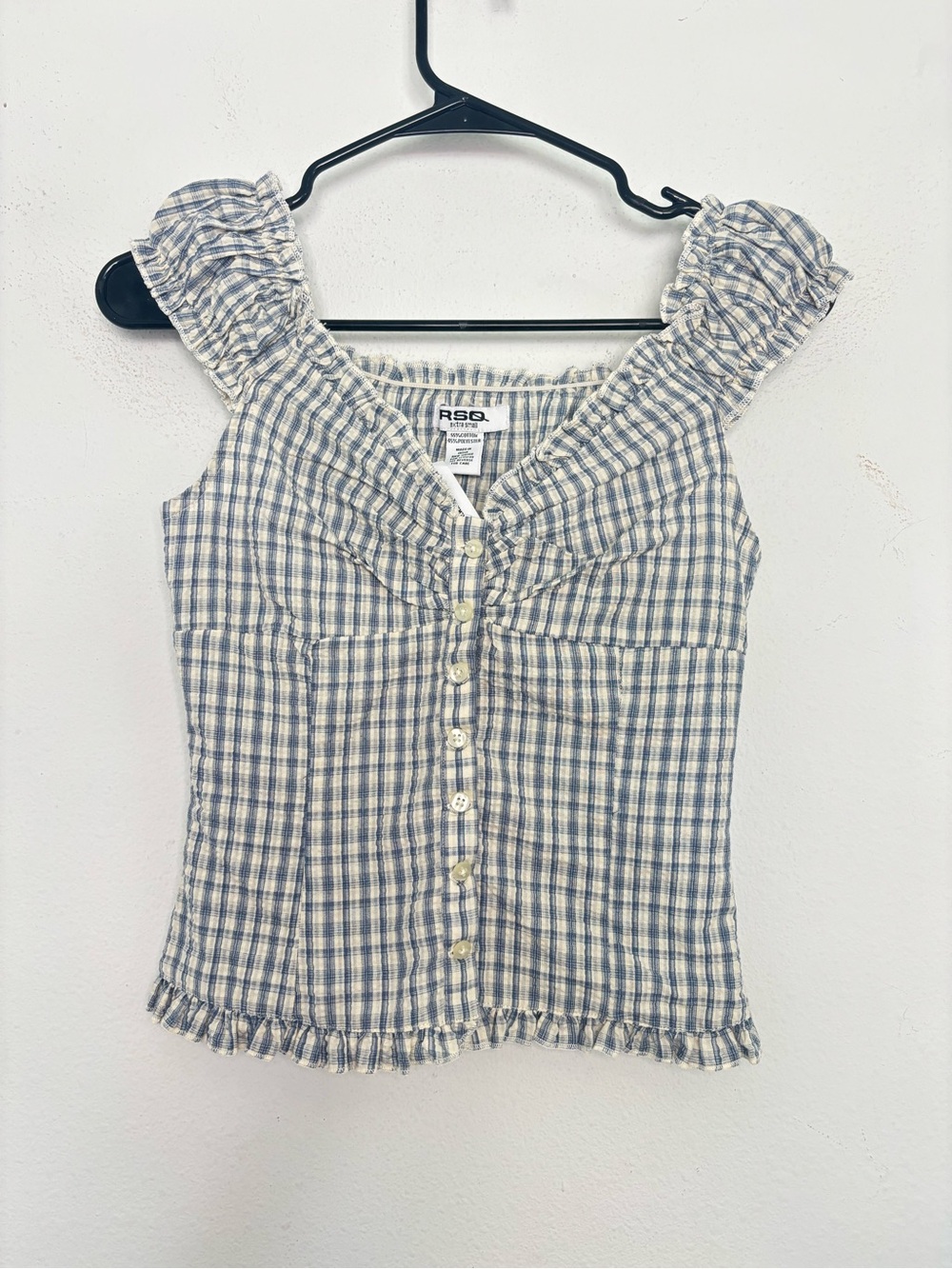 RSQ NWT PLAID PRINTED RUFFLE COTTAGECORE BLOUSE SZ XS